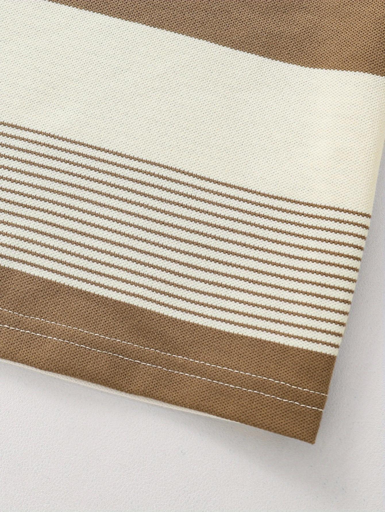 2pcs Summer Casual Baby Outfit - Brown & White Striped Shorts Set with Cute Bear Patch, Comfortable Stretch Fabric for Outdoor Play and Daily Wear, Everyday Baby Clothes |     Playful Bear Design |     Comfortable Fit, Baby Clothes