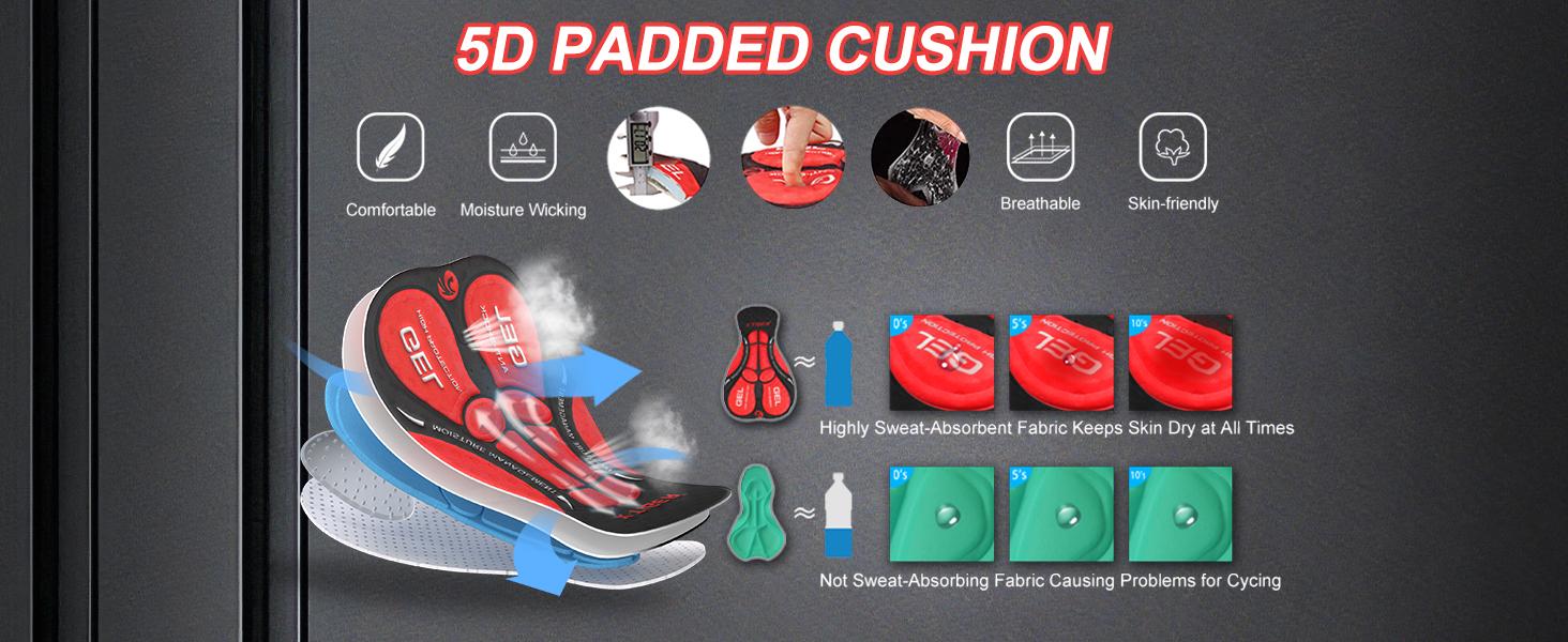 Men's Cycling Underwear Shorts 5D Padded Gel, MTB Biking Shorts Pants with Breathable, Adsorbent Design