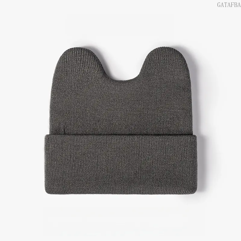Women's Knitted Cute Bunny Ear Beanie - Solid Color Warm Unisex Casual Winter Skully Hat, Outdoor Warmth Headwear for Students
