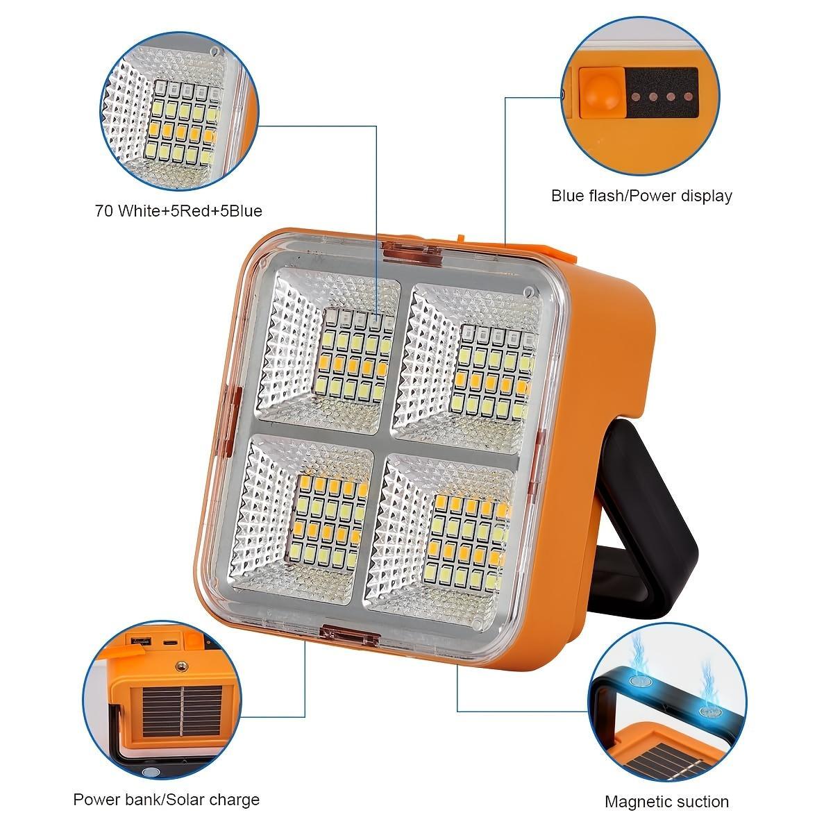 1pc Solar & USB Rechargeable LED Work Light - Portable Outdoor Floodlight with Magnetic Base, 1200mAh Lithium Battery Power Bank, ABS Polished Metal Finish for Camping, Hiking, Emergency & Construction, Camping Light | Compact Design | Sleek Metal Finish