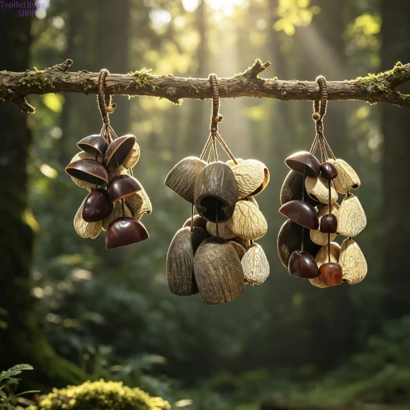 Natural Nut Shell Wind Chime Handcrafted Sound Healing Bell Pendant, Portable Hand Rattle Decor Charms for Car Backpack, Mini Spiritual Gift Ornament