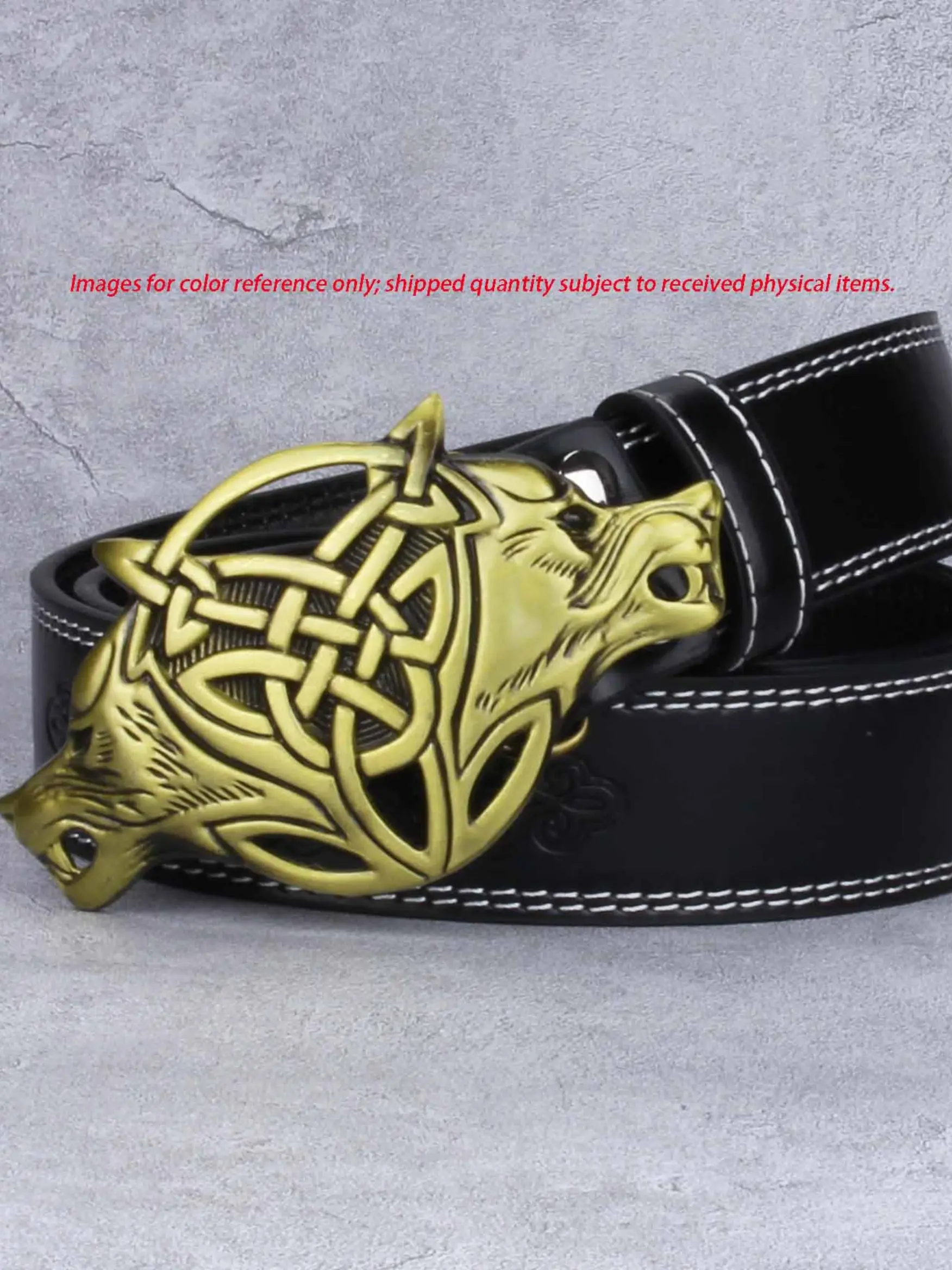 1pc Viking Celtic Wolf Head Buckle Belt, Vintage Distressed Punk Style, Synthetic Material, Streetwear Accessory for All Seasons