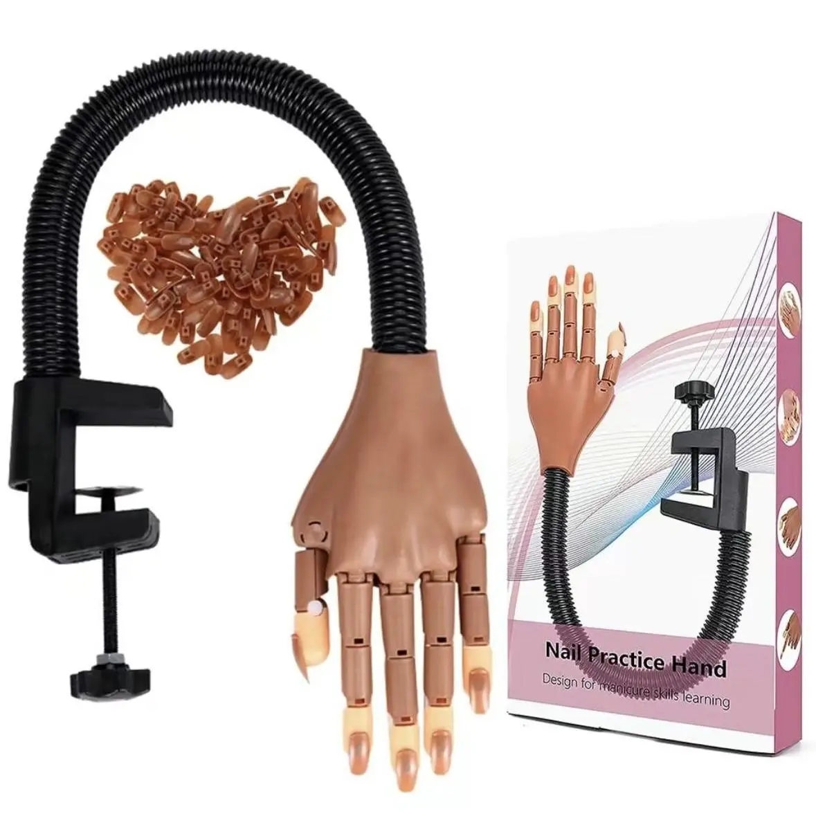 Professional Manicure Practice Hand, 1 Box Manicure Training Practice Hand Model with False Nails, Manicure Tool for Home & Salon Use, DIY Manicure Supplies, Nail Art Tools