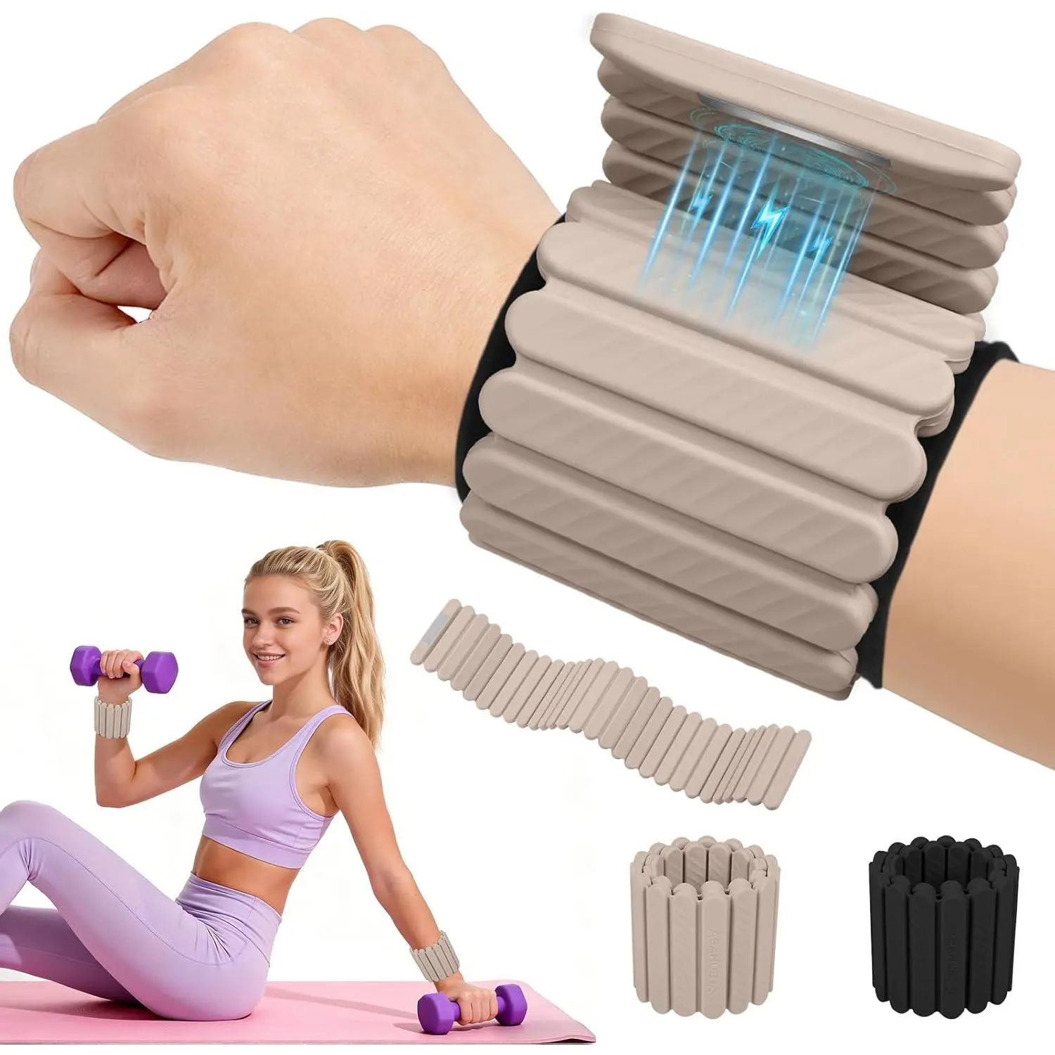 Unisex Adjustable Wrist & Ankle Weights 2-Pack - Stackable Magnetic, Non-Slip Waterproof Silicone, 2.2lb Pair (1.1lb Each) - Exercise Fitness Equipment, Workout Training Gear