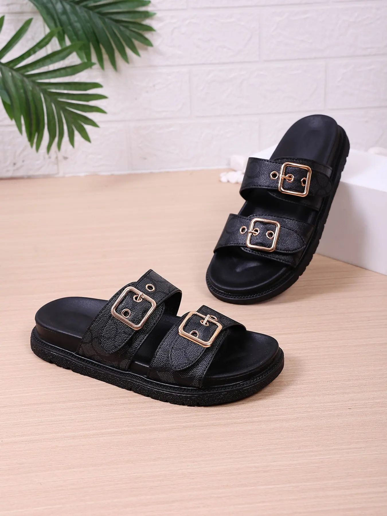 Women's Thick Sole Strap Boho Style Sandals, Coffee Boho Floral Print, Open Toe Anti-Slip Comfortable Slope Heel, Summer Beach Casual Retro Fashion
