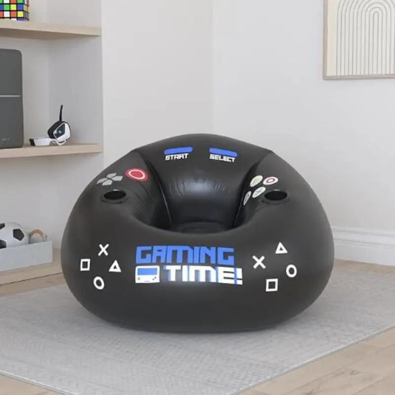 Inflatable Gaming Bean Bag Sofa with Dual Cup Holders, Portable Indoor Outdoor Lounge Chair, Ideal for Bedroom, Game Room, Patio, Outdoor