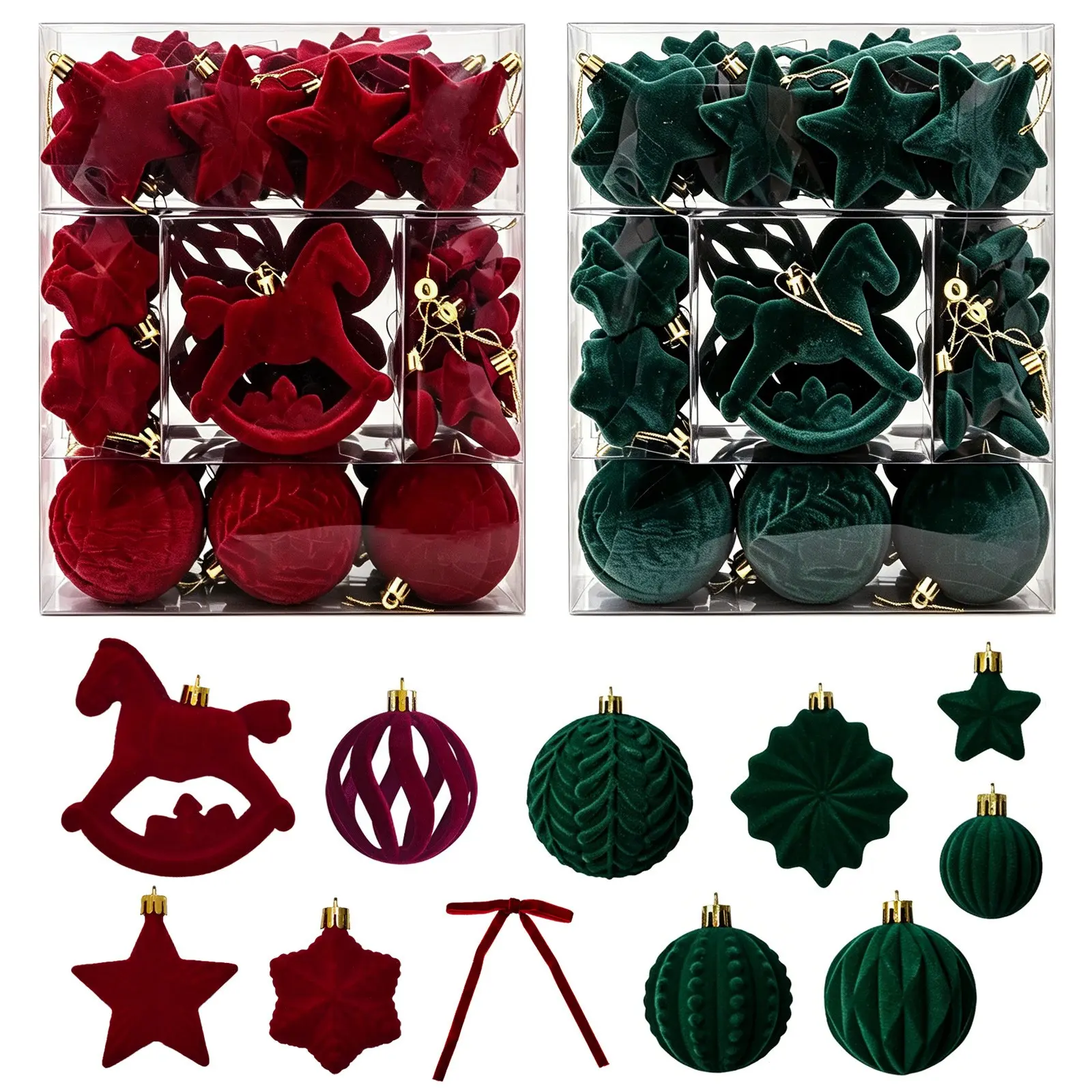 58 Pcs Velvet Christmas Ornaments, Star Bow Appliqués, Festive Tree Decorations, Perfect for Holiday Season