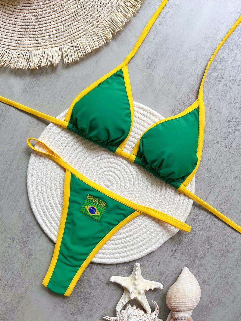 Brazil Flag Embroidery Bikini – New Letter Embroidered Swimsuit, Sexy Women’s Beach Swimwear
