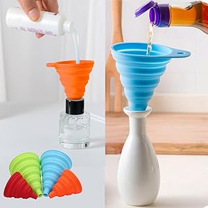 Kitchen Funnel Set 4 Pack, Small and Large, Gadgets Accessories Foldable Silicone Collapsible Funnels for Filling Water Bottle Liquid Transfer Food Grade Kitchen Funnel Set 4 Pack, Small and Large, Gadgets Accessories Foldable Silicone Collapsible Funnels for Filling Water Bottle Liquid Transfer Food Grade