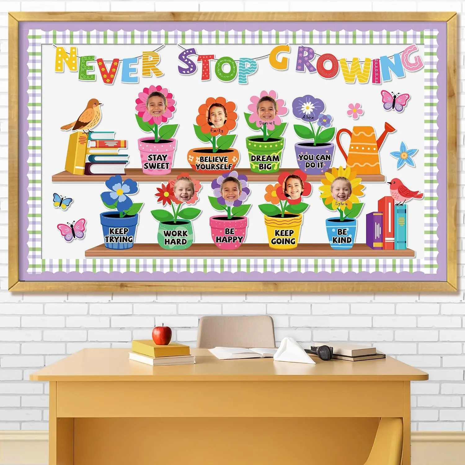 Never Stop Growing Bulletin Board Decorations  to School Inspirational Classroom Border Trim Flower Cutouts Classroom Decoration for School  Wall Decor Supplies