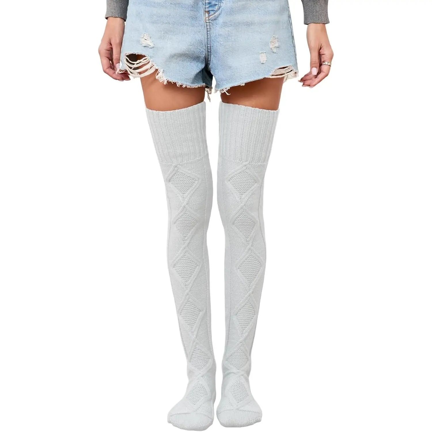 Women's Polyester Cable Knit Thigh-High Socks - Winter Boot Stockings, Extra Long Over-Knee Leg Warmers, Hand Wash Compatible