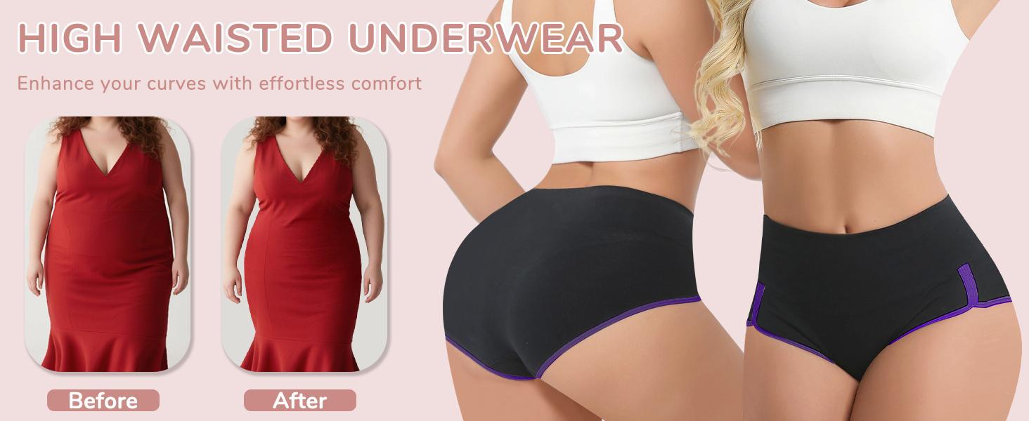 Women's Cotton Underwear High Waisted Tummy Control Ladies Panties Soft Stretch Full Coverage Briefs 4 Pack