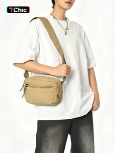 Unisex double-zippered compartment small square shoulder bag, lightweight pleated fabric with no added weight, smooth metal zippers for durable and snag-free opening closing, widened adjustable shoulder strap to freely fit different body shapes and height