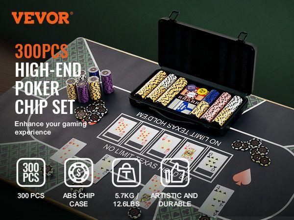 VEVOR Poker Chip Set, 300-Piece Poker Set, Complete Poker Playing Game Set with Carrying Case, Heavyweight 14 Gram Casino Clay Chips, Cards, Buttons and Dices, for Texas Hold'em, Blackjack, Gambling