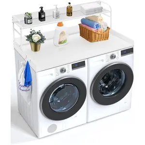 VEVOR Washer Dryer Countertop with 2 - Tier Shelf, 54x 27 Wooden Washer and Dryer Countertop with Anti - Slip Pads, Water - Resistant Laundry Topper Cover for Laundry Room Organization and Storage, Oak