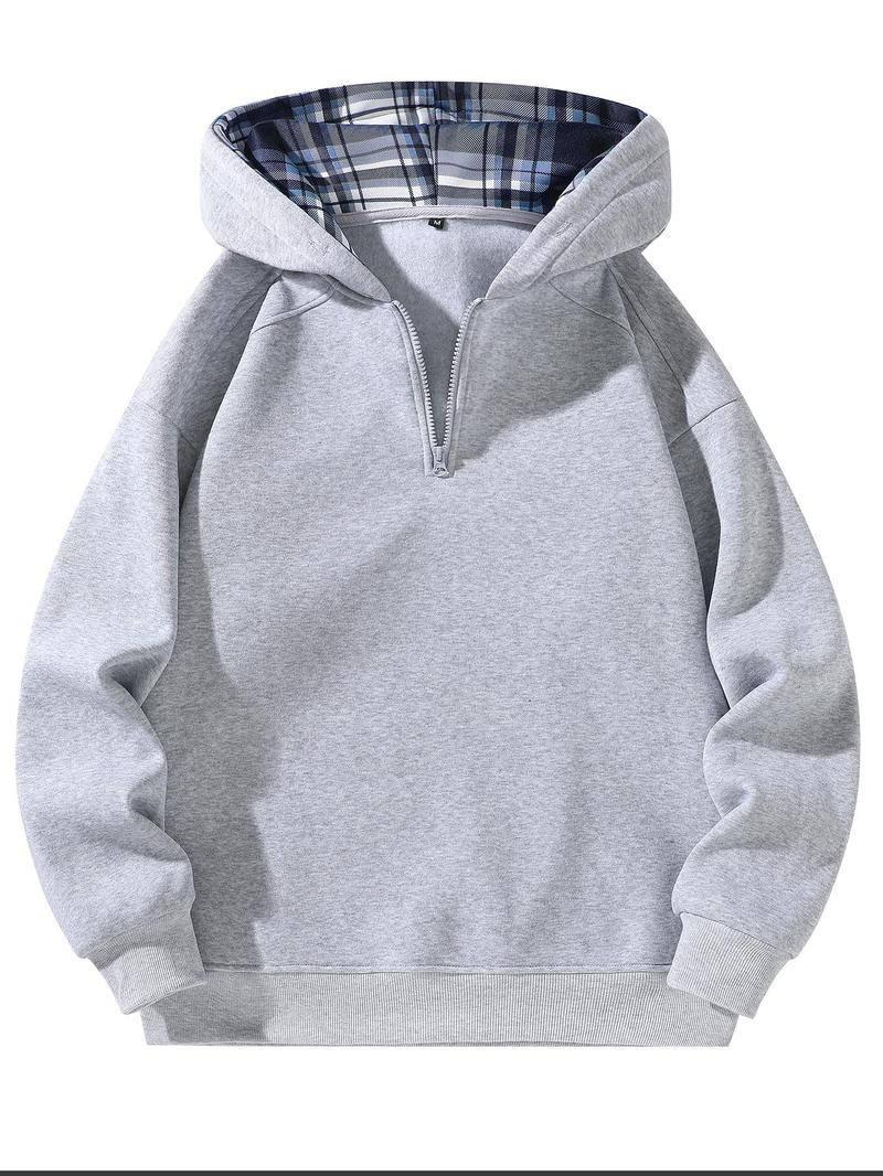 Men's Regular Fit Solid Zip Up Hoodie, Casual Long Sleeve Hooded Sweatshirt for Fall , Men's Fall Clothes for Daily Wear, Tops