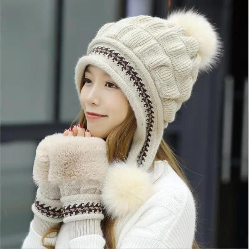 Winter Plush Hat & Fingerless Gloves Set with Cold-Proof Earmuffs Ultra-Soft Thermal Lining for Warmth Comfort Elegant Women's Winter Essential for Daily Commutes Outdoor Adventures Cozy Fleece-Lined Beanie & Gloves Set