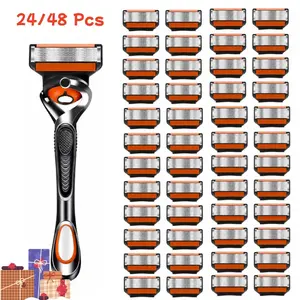 Men's Razor Set with 48/24 Blade Refills, Non-Slip Handle Manual Shaving Razor Kit, Safe & Smooth Shave for Sensitive Skin, Perfect Grooming Gift Set for Men