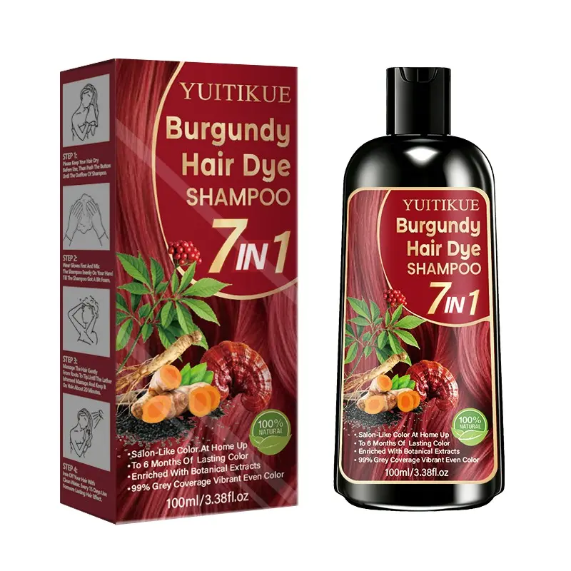 Yuitikue Burgundy Hair Dye Shampoo 100ML, Natural Herbal Formula, Covers 99% Hair, Long-Lasting 6 Months, Repairs Damaged Hair