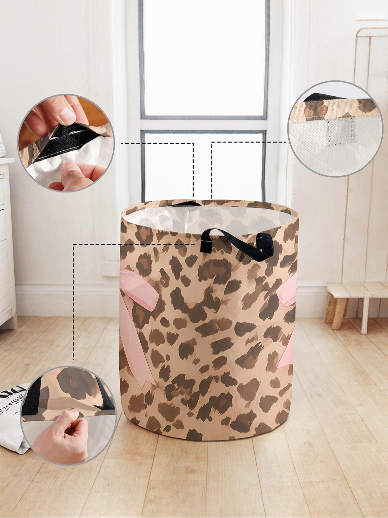 Large Capacity Laundry Basket with Leopard Print Bow Tie Pattern, Durable Fabric with Handle, Foldable Storage for Home and Toys, Laundry Hamper, Laundry Bin