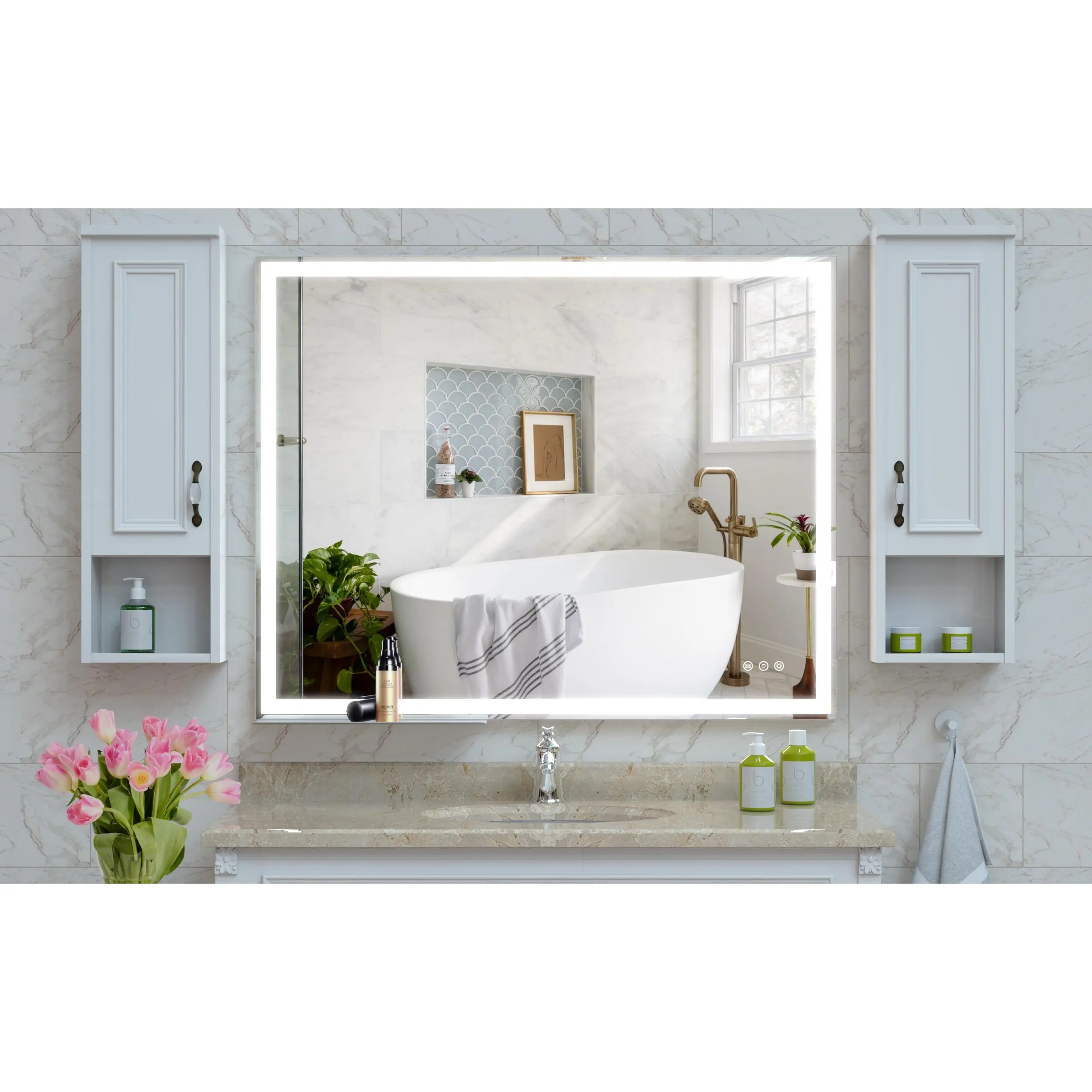 ARCH 32x40 In Wall Mirror - LED Bathroom Vanity Mirror, Wall-Mounted, Adjustable White Warm Natural Light, Anti-Fog Built-In Defogger, Touch Switch with Memory, Modern Smart for Over Sink Grooming, Living Room, Office, Rectangle