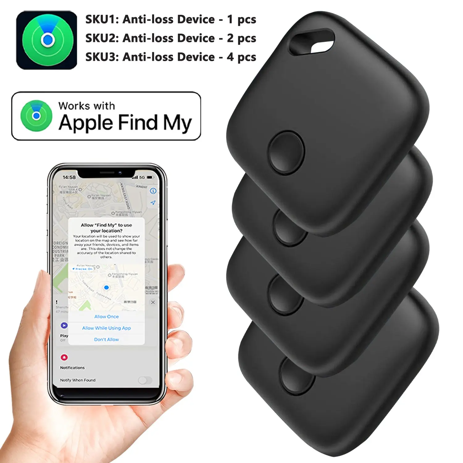 Air Tracker Tag,Smart Tracker Tag Item Finder 1/2/4-Pack – Seamlessly Compatible with Apple Find My Network (iOS Only),USB Type-C Charging, for Luggage, Bags, Wallets, Backpacks, Keys, and Personal Items – Long Battery Life & Location Tracking