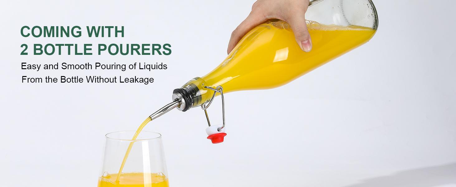 8 Set 16 OZ Swing Top Glass Bottles - Flip Top Beer Brewing Bottles with Stopper for Fermentation, Kombucha, Mead Kefir, Vanilla Extract, Juice, Tea, Wine, Soda - Airtight Cap Lids, Bonus 2 Pourers: Home & Kitchen