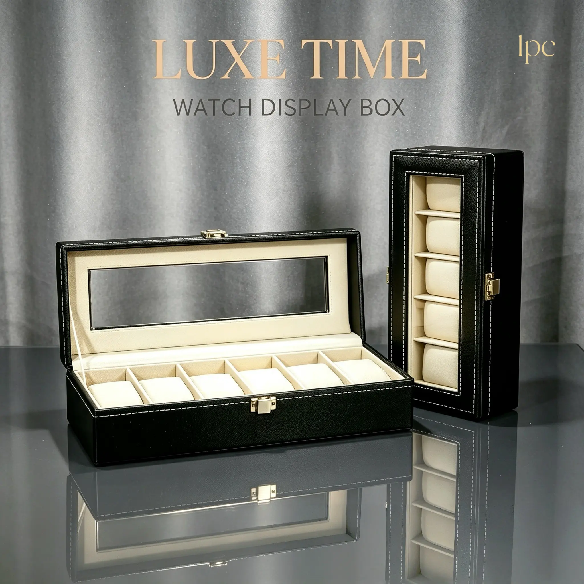 2026 New PU Leather Watch Storage Box, Lockable Glass Top Display Case, Large Capacity Unisex Dust-Proof Jewelry Organizer, Ideal Gift