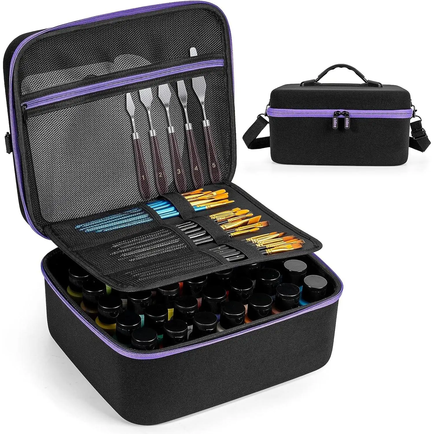 Acrylic Paint Organizer Holds 42 Bottles (2 fl oz), Craft Paint Organizer for Acrylic Painting with Foam Insert and Inner Storage Pocket, Ideal for Artists (Case Only)
