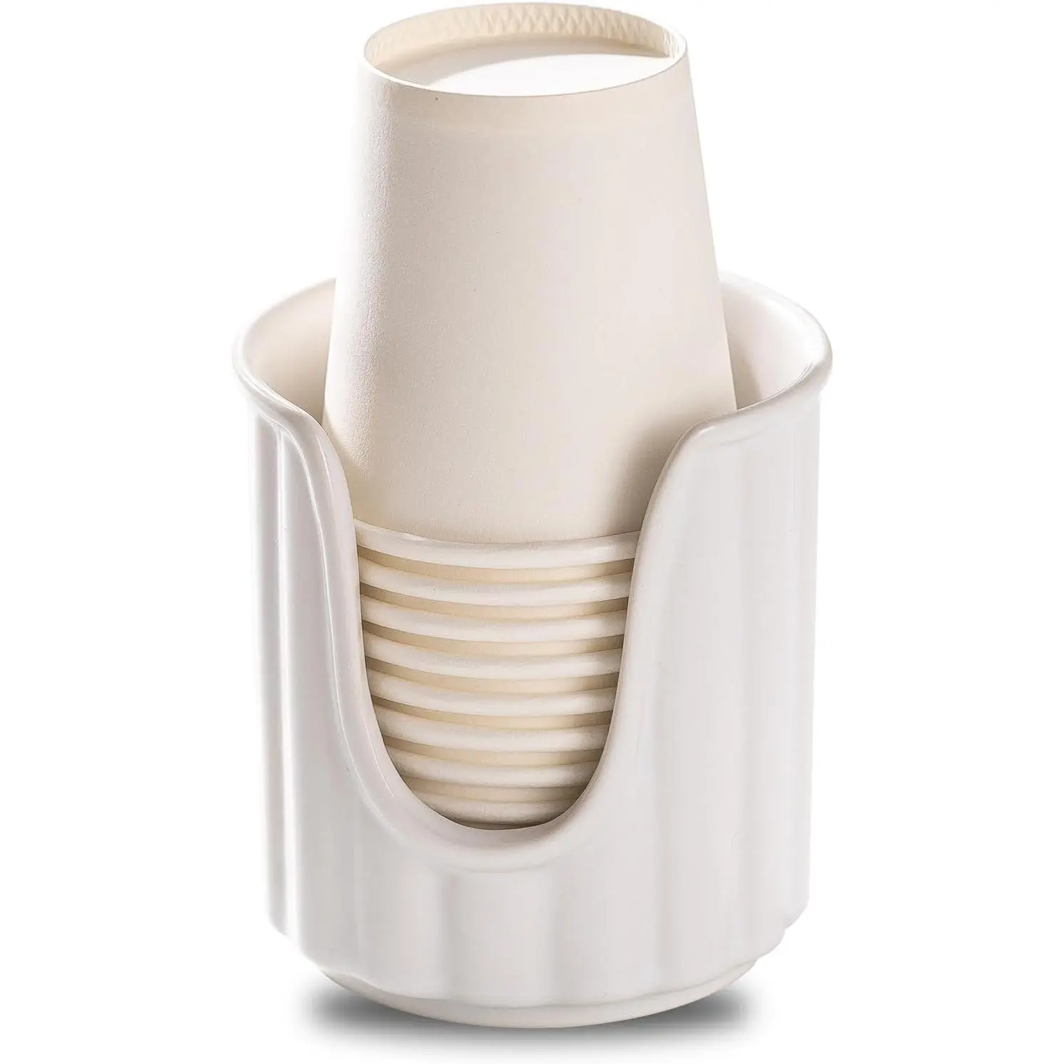 Ceramic Bathroom Cup Dispenser with Stylish Vertical Stripes - Dixie Cup Dispenser & Mouthwash Cup Holder Holds 3oz Paper Cups for Rinsing Cups  Bathroom  Countertops Matt White