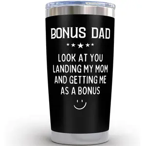 Look At You Landing My Mom and Getting Me As a Bonus 20oz Black Tumbler - Bonus Dad Gifts from Daughter -Stepdaughter Gift for Stepdad Father's Day Gifts from Daughter Funny Birthday Gift for Stepdad