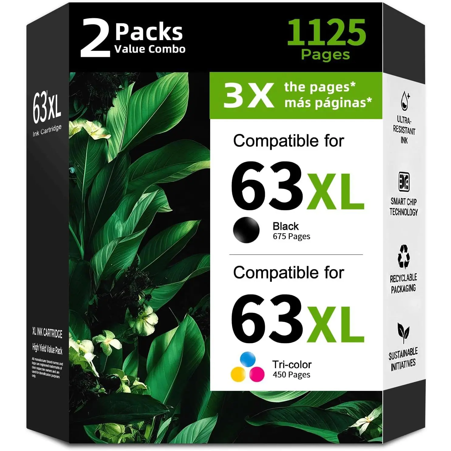 63XL Ink   for  63 XL HP63 Black/Color Combo 2 Pack for Envy 4520 4512 4510 Officejet 4650 5258 5200 3830 5255 4655 4652 5252 Deskjet 3630 3632 2132 1112 3631 2130 3634 Printer