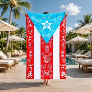 Puerto Rico Totem Beach Towel, Quick-Dry Super Soft Polyester, Multi-Use Yoga Travel Swim Camping, Large Size, Best Gift