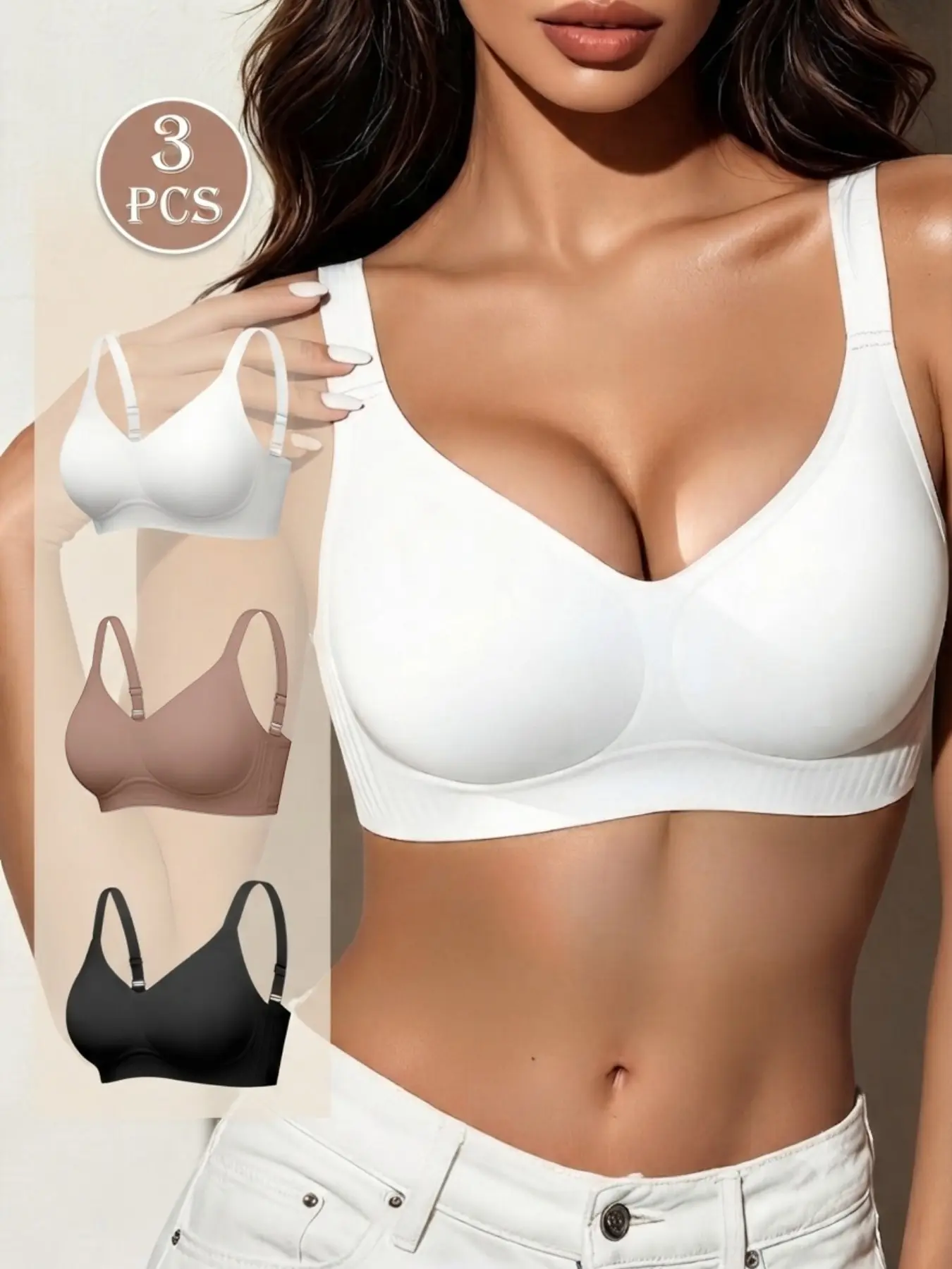 3-Pack Women's Wire-Free Everyday Bra – Full Coverage, Push-Up Support with Removable Pads; Soft and Comfortable Fabric