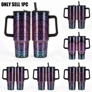1PC Mandala 40oz Leakproof Tumbler Iridescent Mandala Travel Mug. BPA-Free 304 Stainless Steel Mandala Tumbler; 20H Cold/8H Hot Insulation, Leakproof Travel Cup with Silicone Non-Slip Base