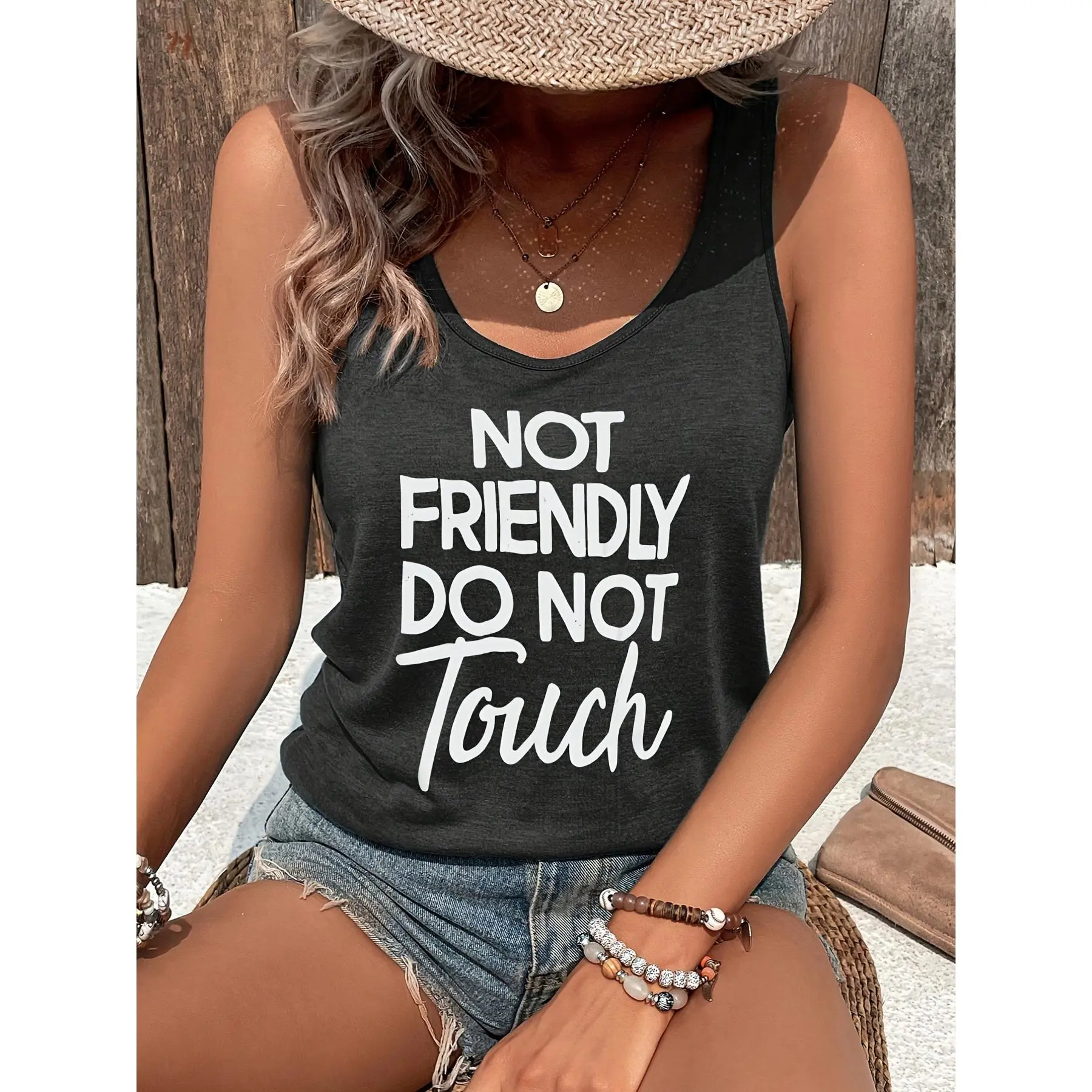 Women's Casual Sleeveless Knit Polyester Tank Top - Summer Printed Vest with Breathable Fabric, Crew Neck