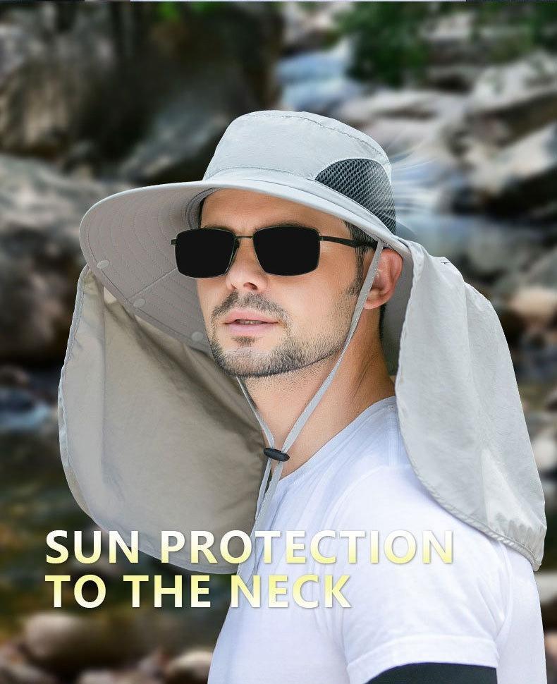 Unisex UPF50+ Sun Hat Waterproof Adventure Fishing Cap with Detachable Neck Flap Breathable Quick Dry UV Protection Wide Brim Lightweight Outdoor Boonie Hat Hiking Camping Gardening Hunting Beach Travel Summer Casual All Day Sun Safe Headwear for Men Wome