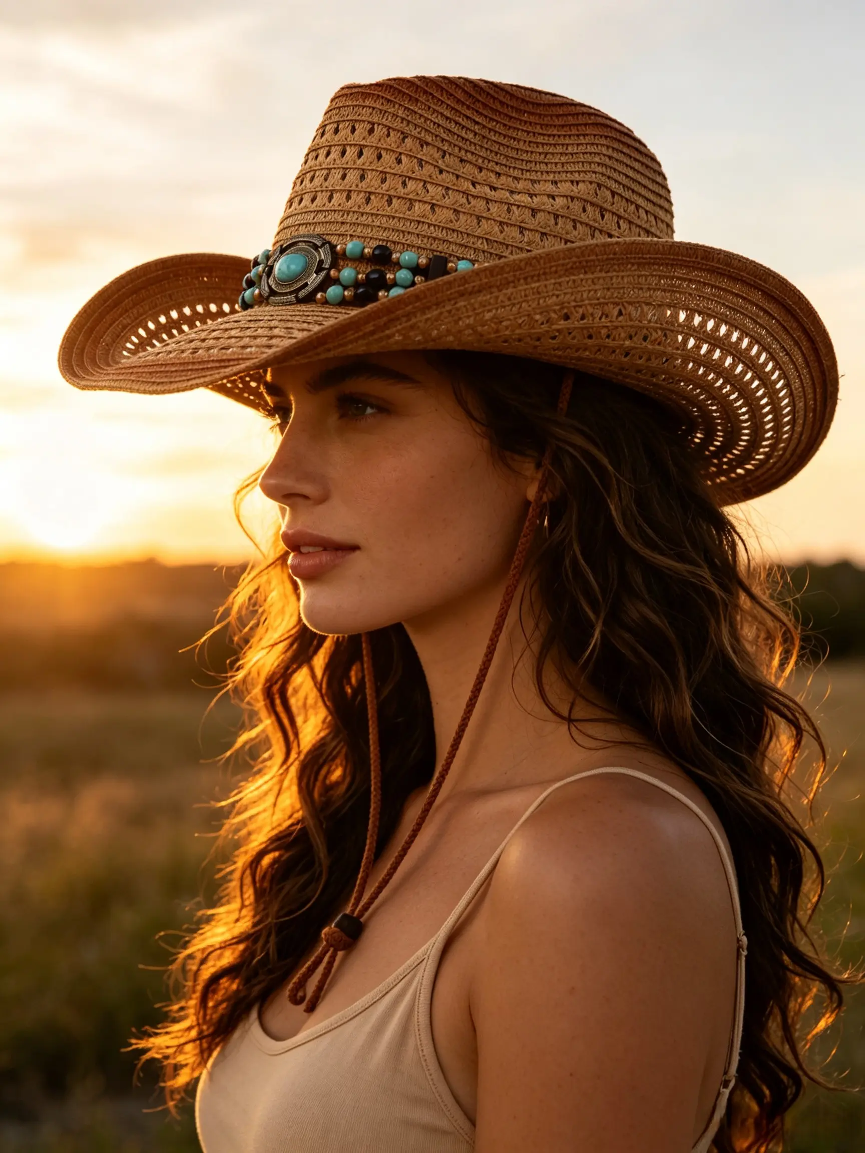 Indigenous Western Cowboy Hat, Breathable Wide Brim Sun Hat, Adjustable Straw Material, Vintage Outdoor Gear, Desert Adventure Accessory