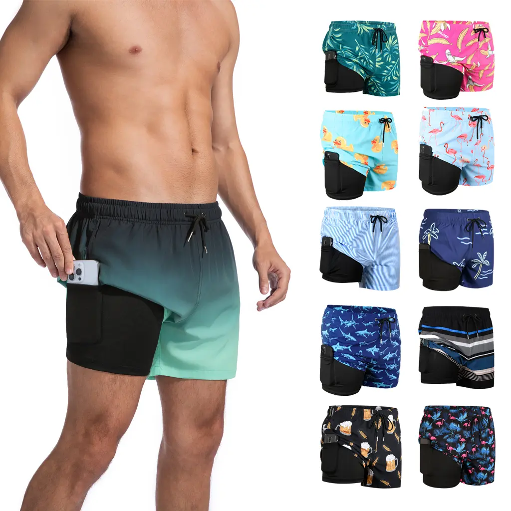 MADHERO Men’s 7 Inch Athletic Swim Trunks  with Pockets Compression Stretch Beach Shorts Elastic Waist Drawstring Breathable Quick-Dry Summer Surf Swimming Volleyball