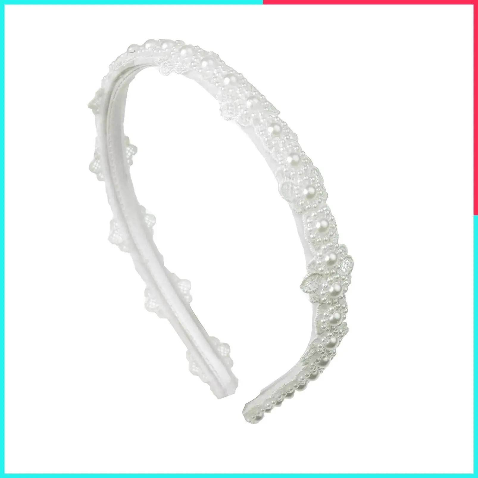 White Pearl Lace Flower Headband - First Communion, Wedding & Christening Hair Accessory