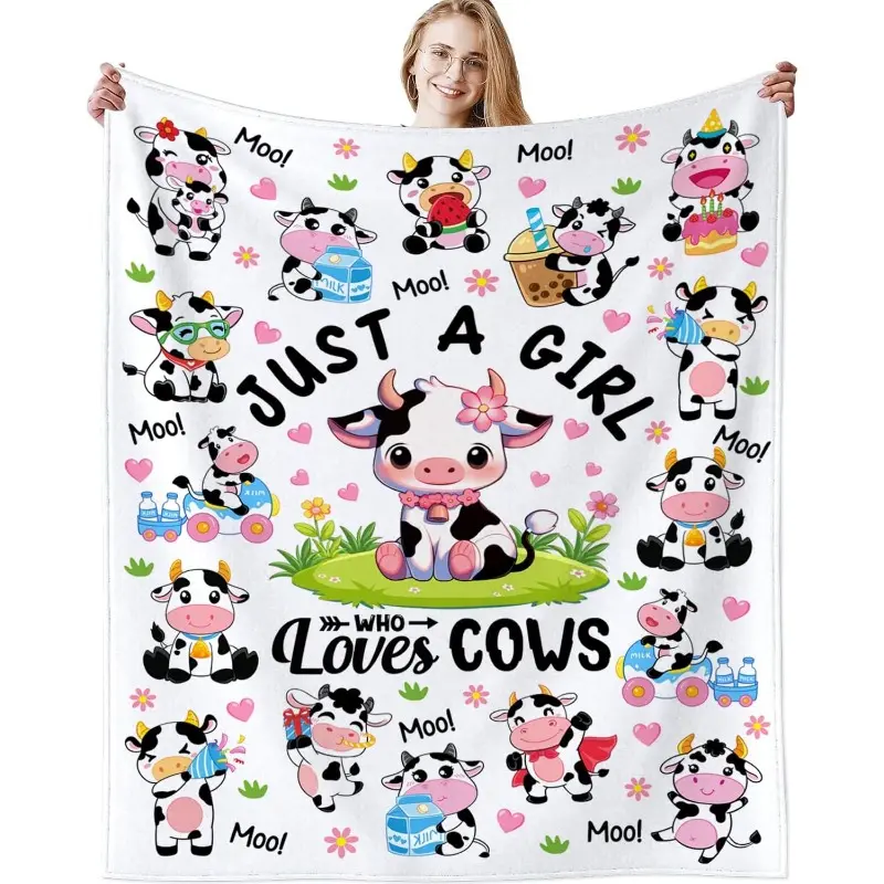 Cow Throw Blanket, Cute Fuzzy Flannel with Soft Touch, Whimsical Home Decor for Room & House, Halloween Theme Bedding for Cow Lovers, 50"X40"