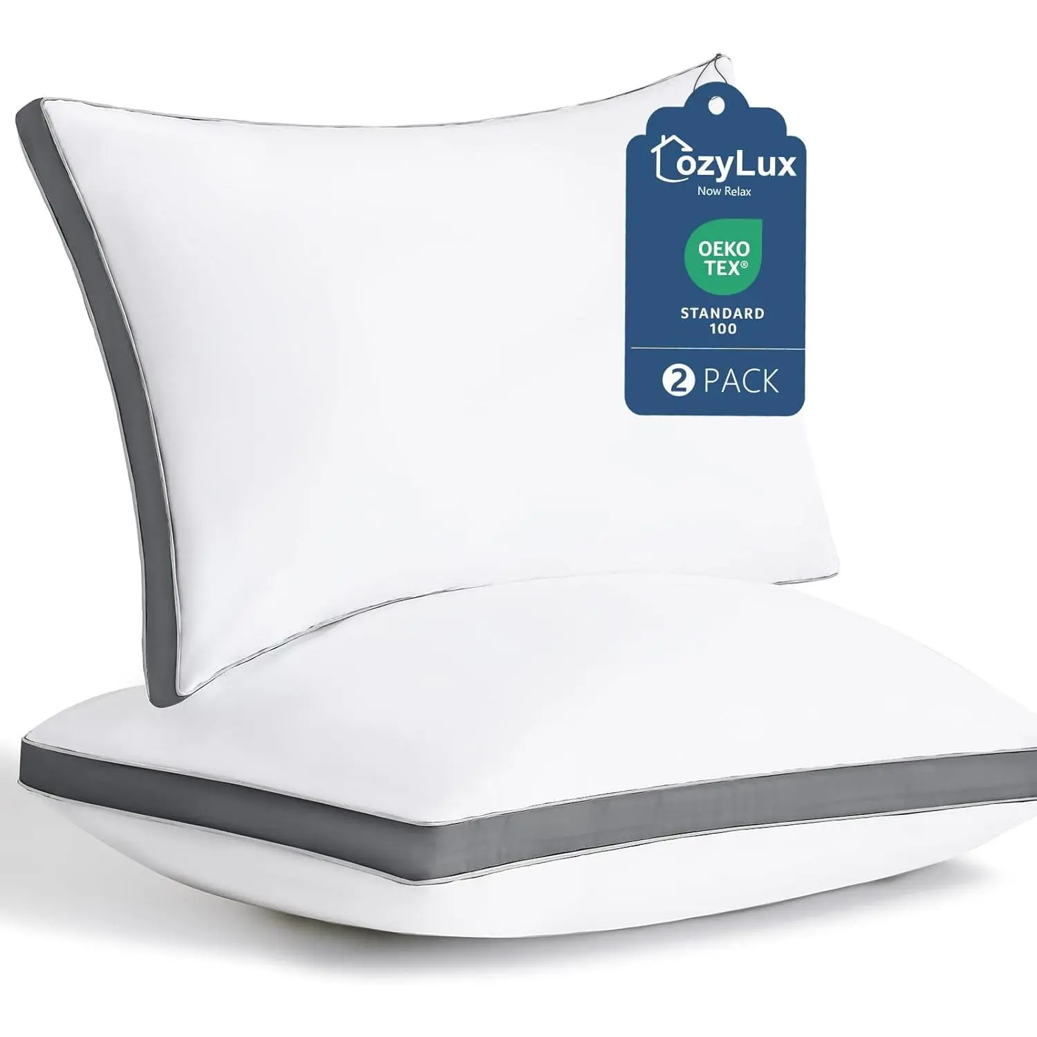 Pillows Queen Size Set of 2, Soft Supportive 3D Down Alternative Bed Pillow for Sleeping 2 Pack Dark Grey, Luxury Hotel Quality Gusseted Bedding Pillow for Back, Stomach or Side Sleepers 18x28