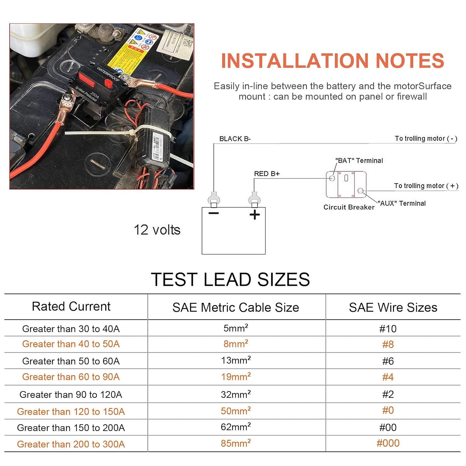 60Amp/100Amp/200Amp/250Amp Circuit Breaker for Boat Trolling Motor Marine ATV Trailer Vehicles Stereo Audio Electronic Battery Solar System Inline Fuse with Manual Reset Switch Waterproof DC 12V-48V
