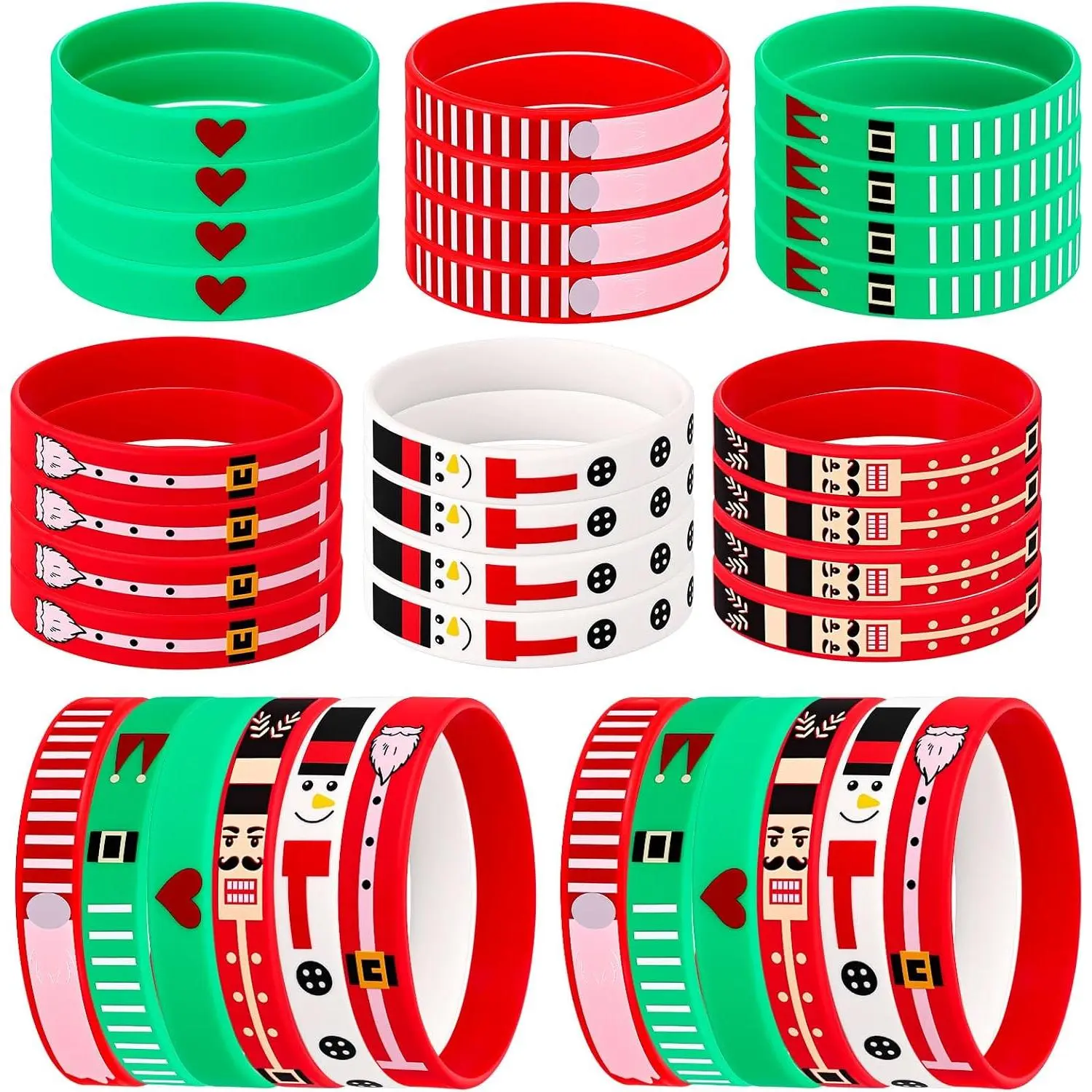 36 count Christmas  Bracelet Xmas Rubber Wristband Accessories  for  Adult Stocking Stuffers, Christmas Holiday  Party Supplies Favor 6 Style Santa Snowman  Nutcracker