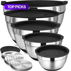 stainless steel mixing bowl set, 8 counts/set mixing bowl with 3 vegetable slicers, perfect for baking, serving, storing, kitchen organization, durable kitchenware