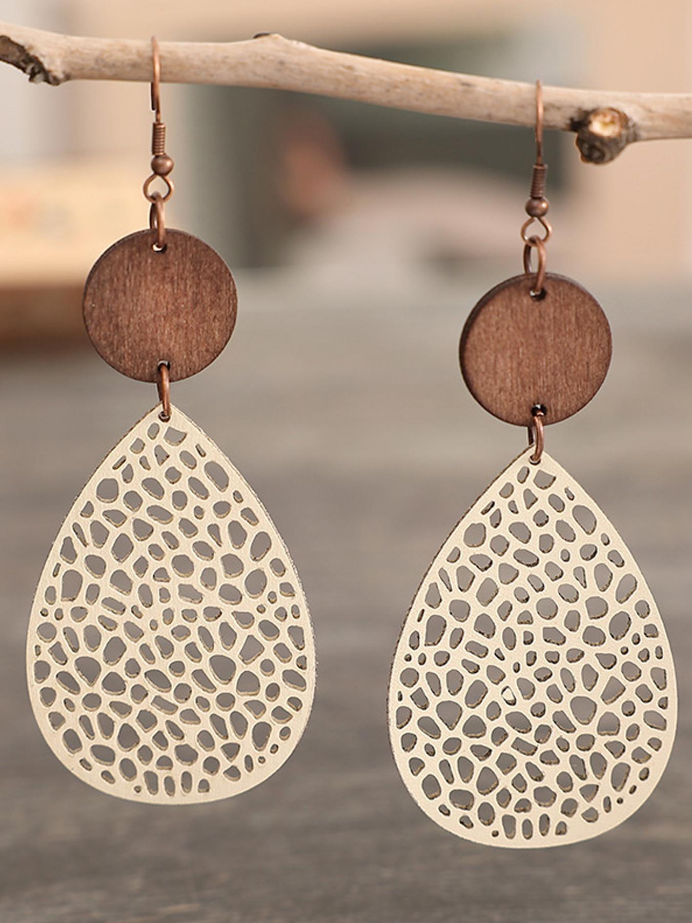 Women's Elegant Hollow out Water Drop Shape Dangle Earrings, 1 Pair Trendy Vintage Retro Dangle Earrings, Chic Gorgeous Jewelry As Gift for Girlfriend