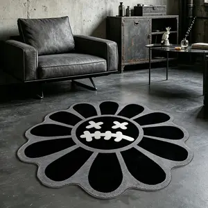 Sunflower Round Carpet, Modern Minimalist Style Rug, Creative Cartoon Printing for Home and Bedroom Decor, Floral Pattern Rug