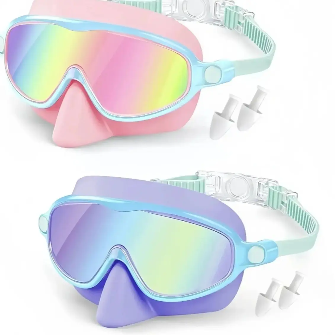 2 Pack Swimming Goggles for Kids Ages 3-15, Anti-Fog and UV Protection, Wide Field of View, Waterproof and Leak-Proof Swim Goggles for Boys and Girls, Swim Goggles Set