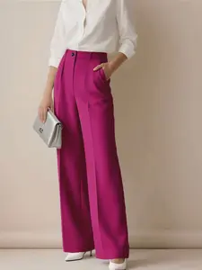 Vintage Rose Straight Leg Pants for Women, High Waist -Chic Enhancing Elegance, Office Wear Business Casual Bottoms Floor-Length Wide-Leg Long Pants