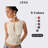 Cider Vintage Sheer Lace Boat Neck Cutout Sleeveless Top for Elegant Outfits